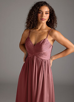 Azazie Alia Bridesmaid Dresses Amethyst A-Line Pleated Stretch Satin Dress image5