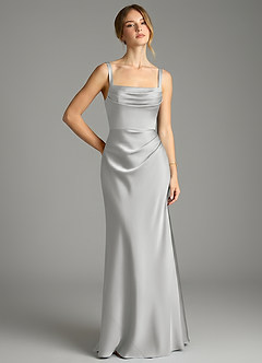 Azazie Alouette Bridesmaid Dresses Silver Mermaid Pleated Stretch Satin Dress image1