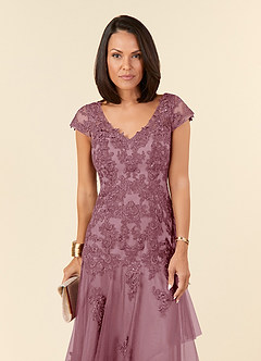 Azazie Romy Mother of the Bride Dresses Vintage Mauve Mermaid V-Neck Sequins Tulle Dress image5