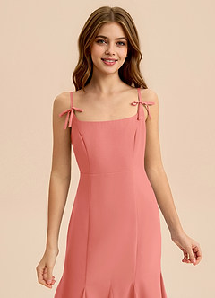 Azazie Evey Junior Vestido de Rosa Salmón de Gasa de Corte Sirena con Plisado image6