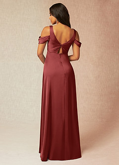 Azazie Rhea vestidos de dama de honor de maternidad Vestido Corte en A Off The Shoulder Plisado Hasta el suelo Satén Elástico image2