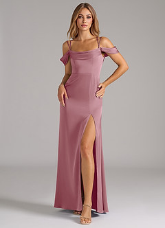 Azazie Callan Final Sale Vintage Mauve A-Line Pleated Stretch Satin Convertible Dress image3