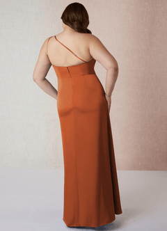 Azazie Mika Bridesmaid Dresses Cinnamon Sheath One Shoulder Stretch Satin Dress image9