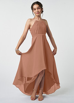 Azazie Oaklynn Junior Robe Trapèze en Mousseline de soie Plissée Bronze image2