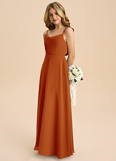 Azazie Shale Junior Paprika A-Line Bow Chiffon Dress image6