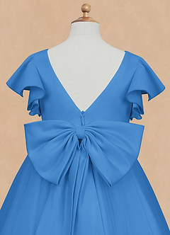Azazie Kaeya Abiti da Ragazza di Fiori Abito A-Line in Tulle Fiocco Blue Jay image8