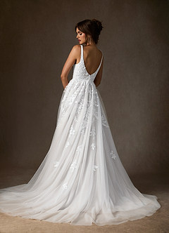 Azazie Sorella Wedding Dresses Diamond White A-Line V-Neck Sequins Tulle Dress image2
