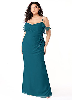 Azazie Emeralda Bridesmaid Dresses Ink Blue Sheath Off the Shoulder Chiffon Dress image7