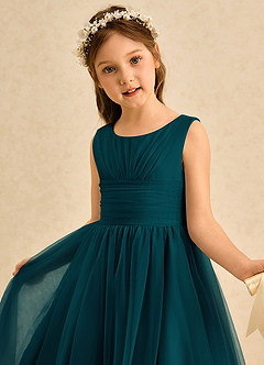 Azazie Macaron Jurken voor bloemenmeisjes A-Lijn Jurk van Tule Geplooid Pijnboom image5