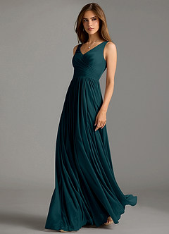 Azazie Keyla Bridesmaid Dresses Pine A-Line Pleated Mesh Dress image1