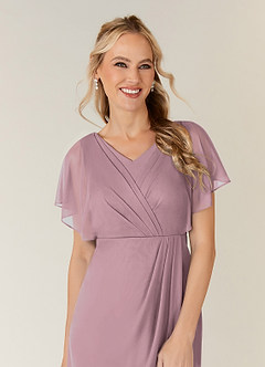 Azazie Waverly Mother of the Bride Dresses Dusty Rose Sheath Pleated Mesh Dress image5