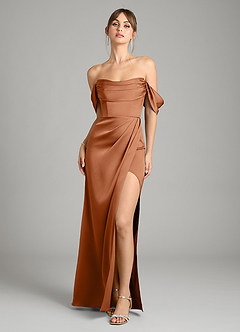Azazie Johana Vestidos de damas de honor Vestido de Cobre de Satén Elástico de Corte Sirena Convertible con Vestidos sin tirantes image6