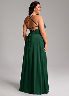 Azazie Mei Robes de demoiselle d'honneur Robe Trapèze en Satin extensible Col en V Vert Foncé image11