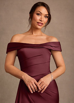 Azazie Beah Mother of the Bride Dresses Cabernet Sheath Off the Shoulder Stretch Satin Dress image6