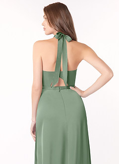 Azazie Delmar Bridesmaid Dresses Matcha A-Line Halter Bow Stretch Satin Dress image4