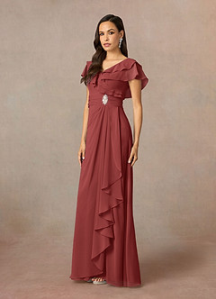 Azazie Snapdragon Mère de la mariée Robes Robe Trapèze en Mousseline de soie Col en V froncé Terracotta image2