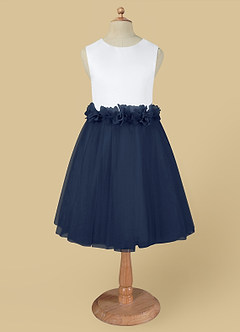 Azazie Loulou Flower Girl Dresses Diamond White Dark Navy A-Line Sleeveless Tulle Dress image5