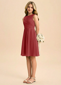 Azazie Skyla Junior Linia A Pofałdowany Szyfon Mini Młodsza druhna Sukienka image4