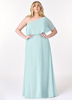 Azazie Lizzy Bridesmaid Dresses Sea Glass A-Line One Shoulder Chiffon Dress image8