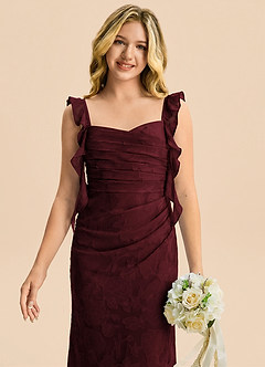 Azazie Jessamine Junior Robe Sirène en Blumen-Burnout Décolleté en cœur Cabernet image6