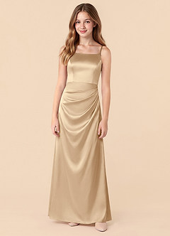Azazie Renna Junior Champagne Mermaid Pleated Stretch Satin Dress image5