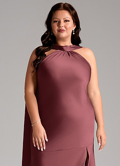 Azazie Kinsley Bridesmaid Dresses Merlot Mermaid Side Slit Stretch Satin Dress image13