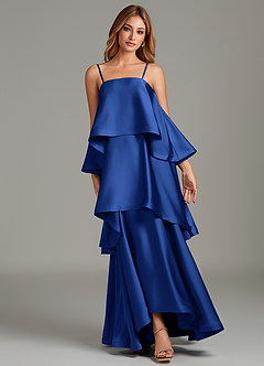 Azazie Azalea Vestidos de damas de honor Vestido de Azul Real de Satén Elástico de Corte en A con Volante image6