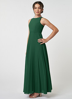 Azazie Lindie Junior Dark Green A-Line Pleated Chiffon Dress image3