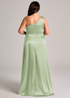 Azazie Brooke Abiti da Damigella Abito A-Line in Raso Metallizzato Monospalla Verde Salvia image2