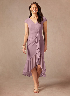 Azazie Renetta Mother of the Bride Dresses Dusty Rose Sheath V-Neck Pleated Mesh Dress image1