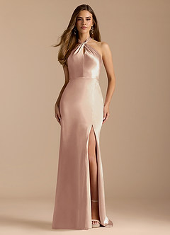Azazie Tracie Bridesmaid Dresses English Rose A-Line Pleated Metallic Satin Dress image1