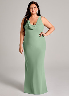 Azazie Rylina Vestidos de damas de honor Vestido de Matcha de Gasa de Corte Sirena con Plisado image7