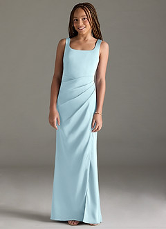 Azazie Mero Junior Syrena Pofałdowany Satyna elastyczna Długość podłogi Młodsza druhna Sukienka image1