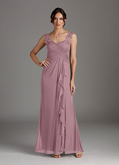 Azazie Edelin Mother of the Bride Dresses Dusty Rose A-Line Sweetheart Neckline Pleated Mesh Dress image2