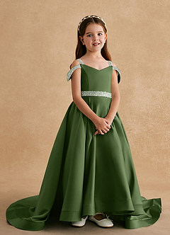 Azazie Jodi Flower Girl Dresses Olive A-Line Matte Satin Dress image4