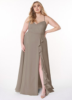 Azazie Naeem Bridesmaid Dresses Taupe A-Line V-Neck Ruffle Chiffon Dress image7