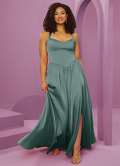 Barbie ♥ Azazie Bridesmaid Dresses Eucalyptus A-Line with Pockets Stretch Satin Dress image10