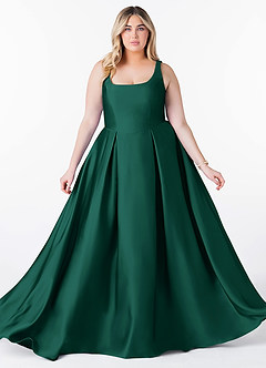Azazie Neve Bridesmaid Dresses Emerald Ball-Gown with Pockets Stretch Satin Dress image10