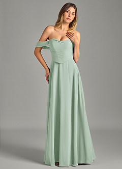 Azazie Chelsey Final Sale Agave A-Line Off the Shoulder Chiffon Convertible Dress image4
