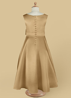 Azazie Lindy Flower Girl Dresses Gold A-Line Pleated Matte Satin Dress image14