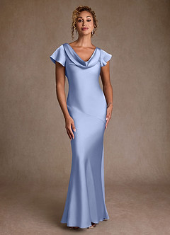 Azazie Shelby Mother of the Bride Dresses Ice Mermaid Pleated Stretch Satin Dress image4