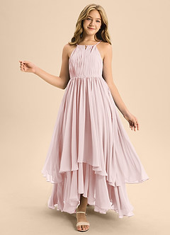 Azazie Elliora Junior Blushing Pink A-Line Pleated Chiffon Dress image1