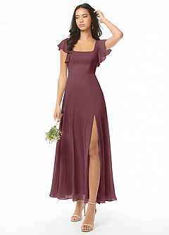 Azazie Bondi Bridesmaid Dresses Sangria A-Line Ruched Chiffon Dress image1