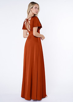Azazie Lani Bridesmaid Dresses Paprika A-Line Flounce Sleeve Stretch Satin Dress image5