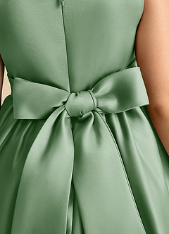 Azazie Peaches Flower Girl Dresses Matcha A-Line Bow Matte Satin Dress image6