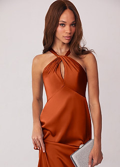 Barbie ♥ Azazie Bridesmaid Dresses Paprika Sheath Stretch Satin Dress image6