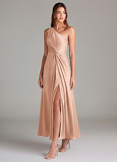 Azazie Brooke Suknie dla druhen Linia A Jedno ramię Satyna elastyczna Długość kostki Sukienka image3