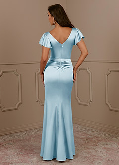 Azazie Roya Mother of the Bride Dresses Sky Blue Mermaid V-Neck Pleated Stretch Satin Dress image4