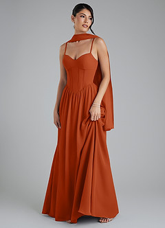 Azazie Alisha Bridesmaid Dresses Burnt Orange A-Line Corset Chiffon Dress image5