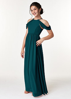 Azazie Seneca Junior A-Linie Schulterfrei Chiffon Kleid Kiefer image4